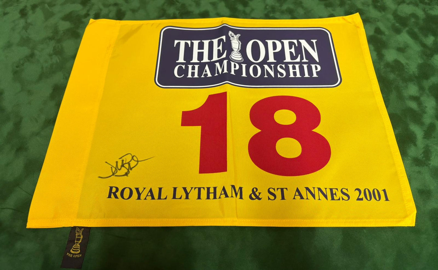 David Duval Winner Signed 2001 The Open at Royal Lytham & St Annes Golf Flag + Dealer COA