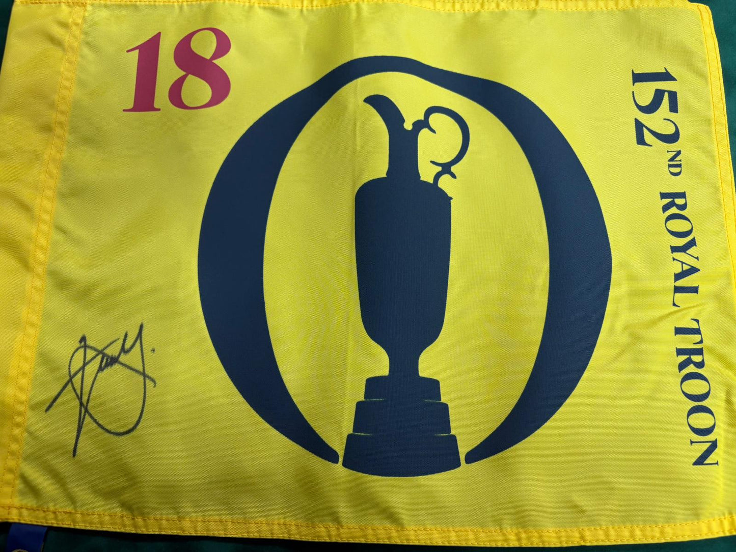 152nd Open at Royal Troon Golf Flag Signed by Winner Xander Schauffele + Dealer COA