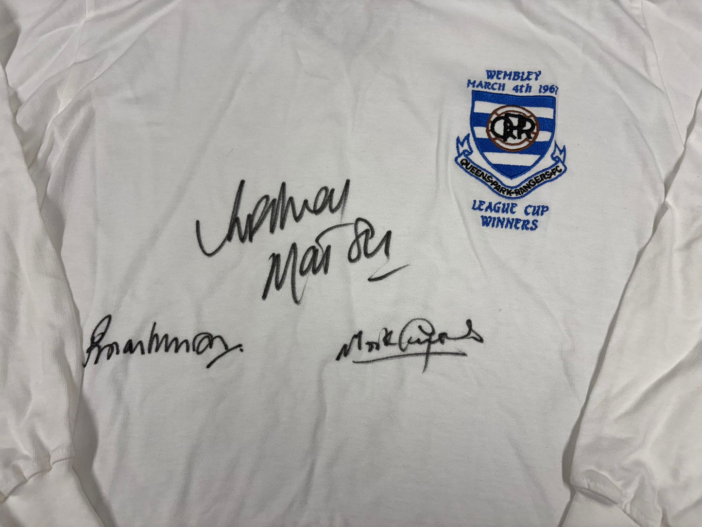 1967 QPR League Cup Winners Football Shirt Signed by R Marsh, R Morgan & M Lazarus + COA