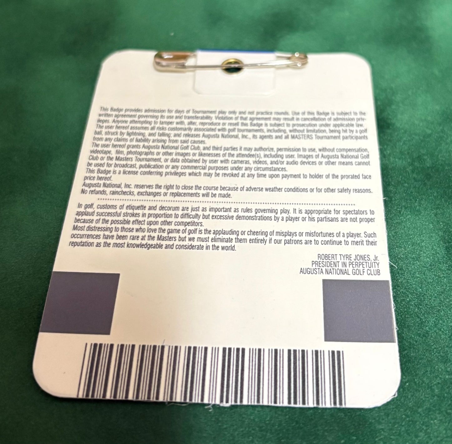 1999 Augusta Masters Ticket Signed by Winner José María Olazábal + Dealer COA
