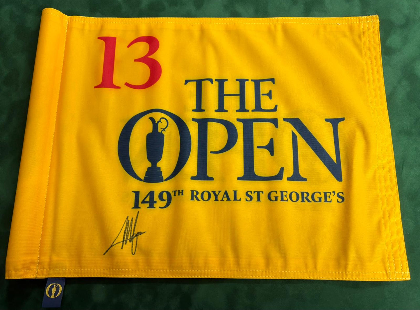 149th Open at Royal St George's 13th Hole Course Used Golf Flag Signed by Winner Collin Morikawa + COA
