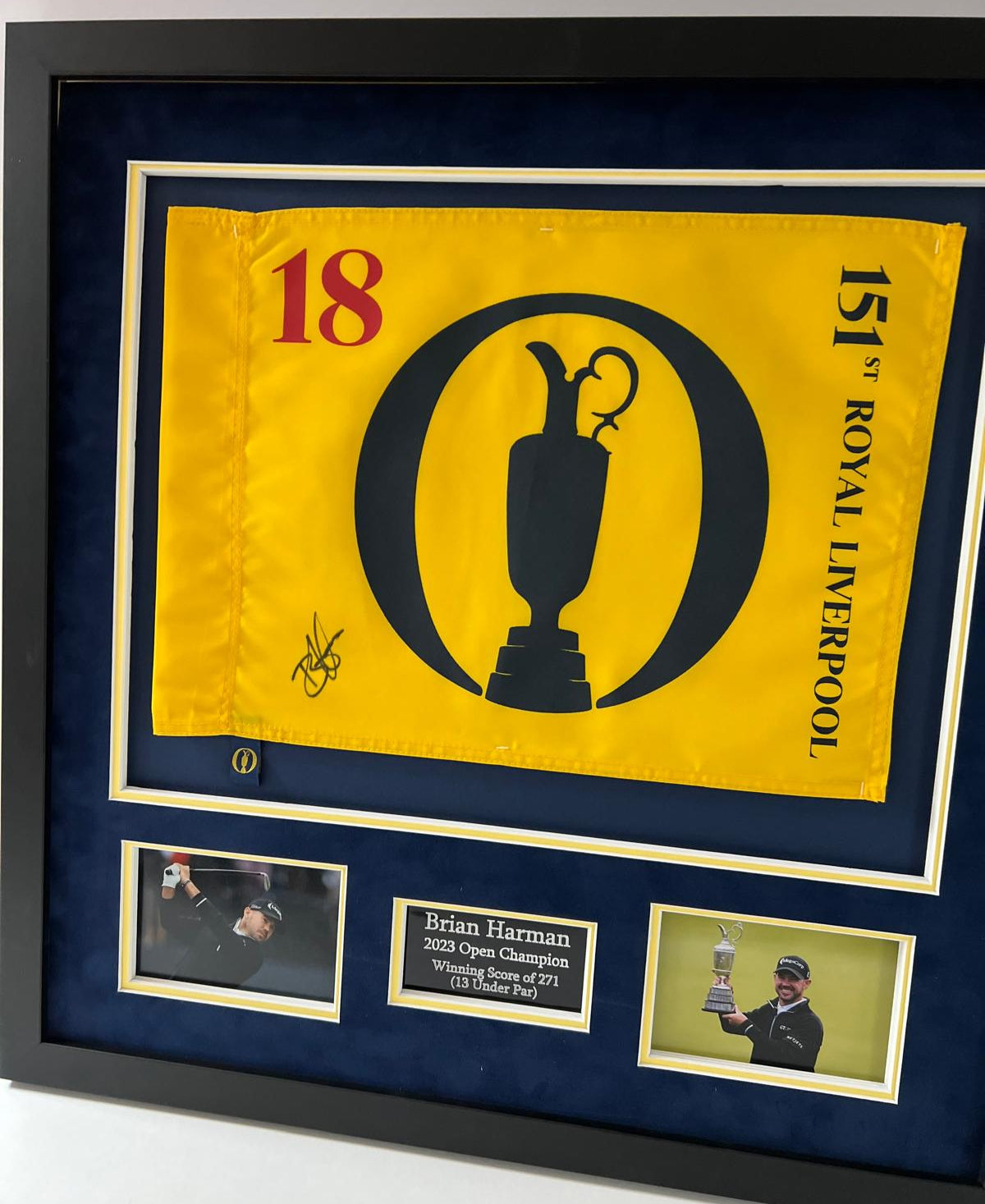 Brian Harman 151st Open @ Royal Liverpool Winner Signed Golf Flag Display + COA