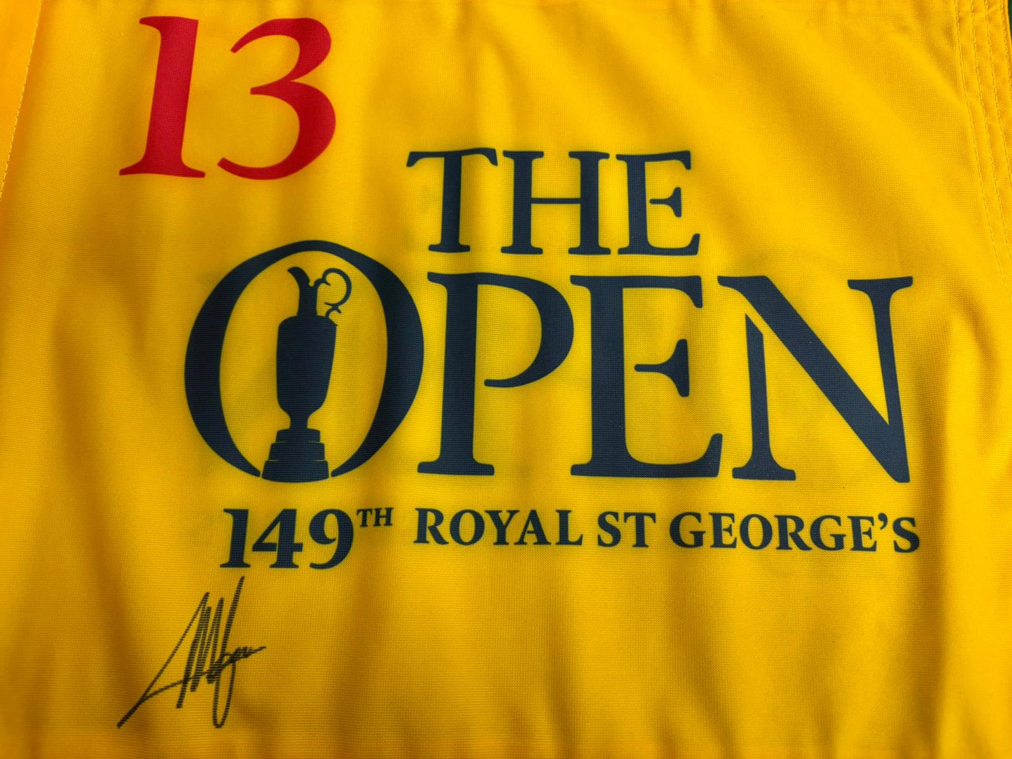 149th Open at Royal St George's 13th Hole Course Used Golf Flag Signed by Winner Collin Morikawa + COA