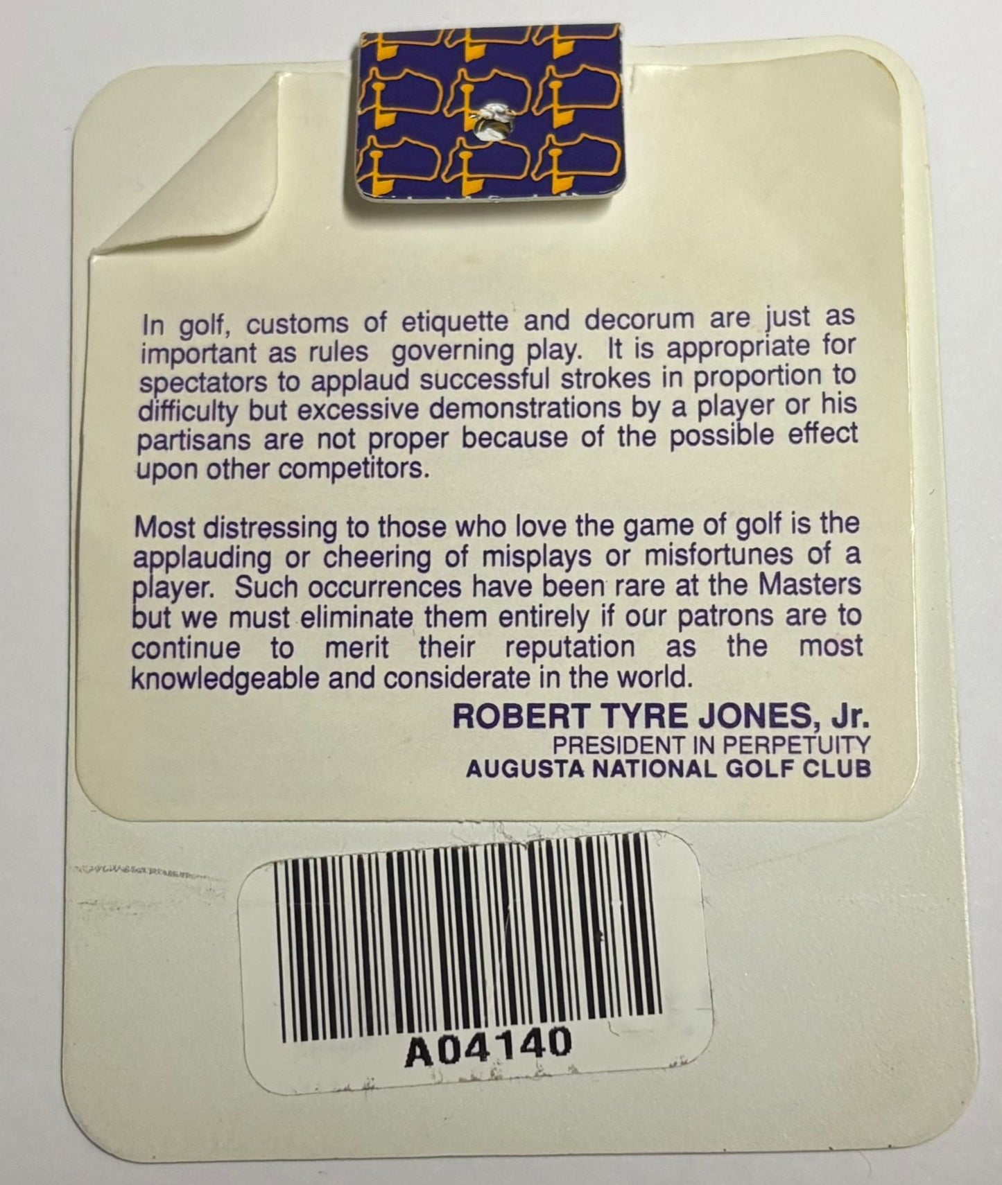 1994 Iridescent Augusta Masters Ticket Signed by Winner José María Olazábal + Dealer COA