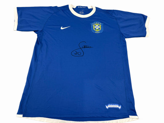 Brazilian Football Legend Fabio da Silva Signed Blue Brazil Shirt + Dealer COA