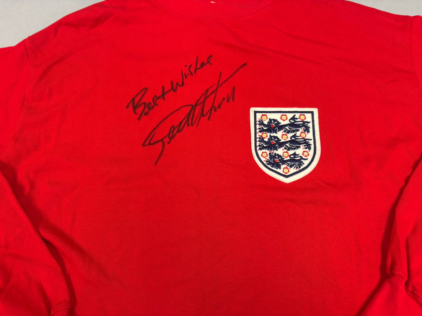 England 1966 World Cup Final Retro Football Shirt Signed by Geoff Hurst + Dealer COA