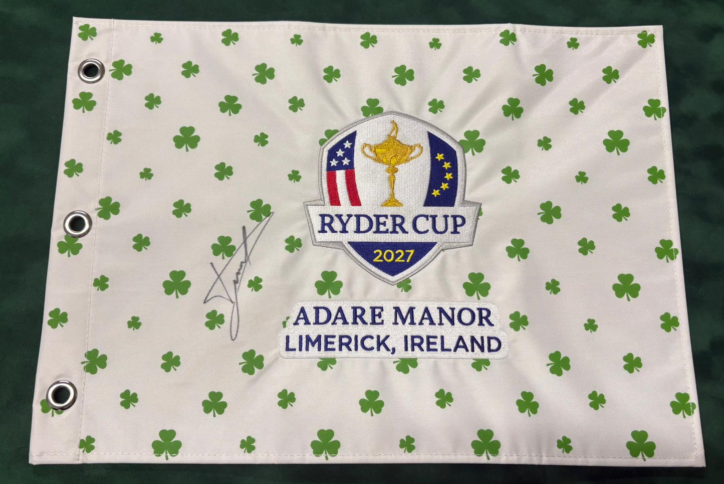 Luke Donald 2027 Team Europe Ryder Cup Captain Signed Shamrock Golf Flag + Cert