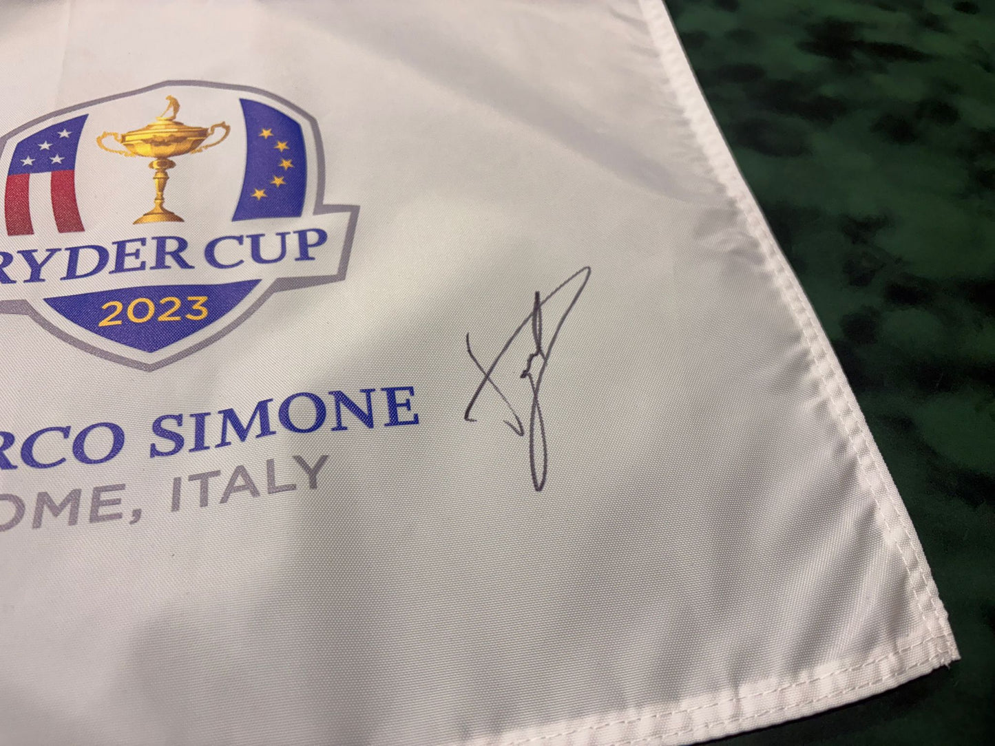 Luke Donald 2023 Ryder Cup Winning Captain Signed Marco Simone Golf Flag + COA