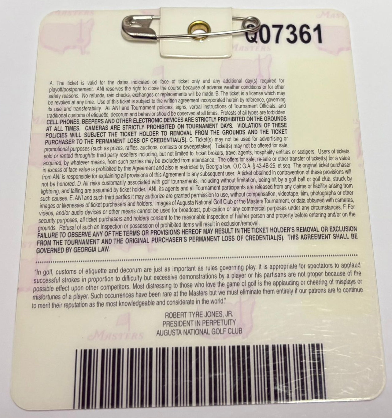 2009 Augusta Masters Ticket Signed by Winner Ángel Cabrera + Dealer COA