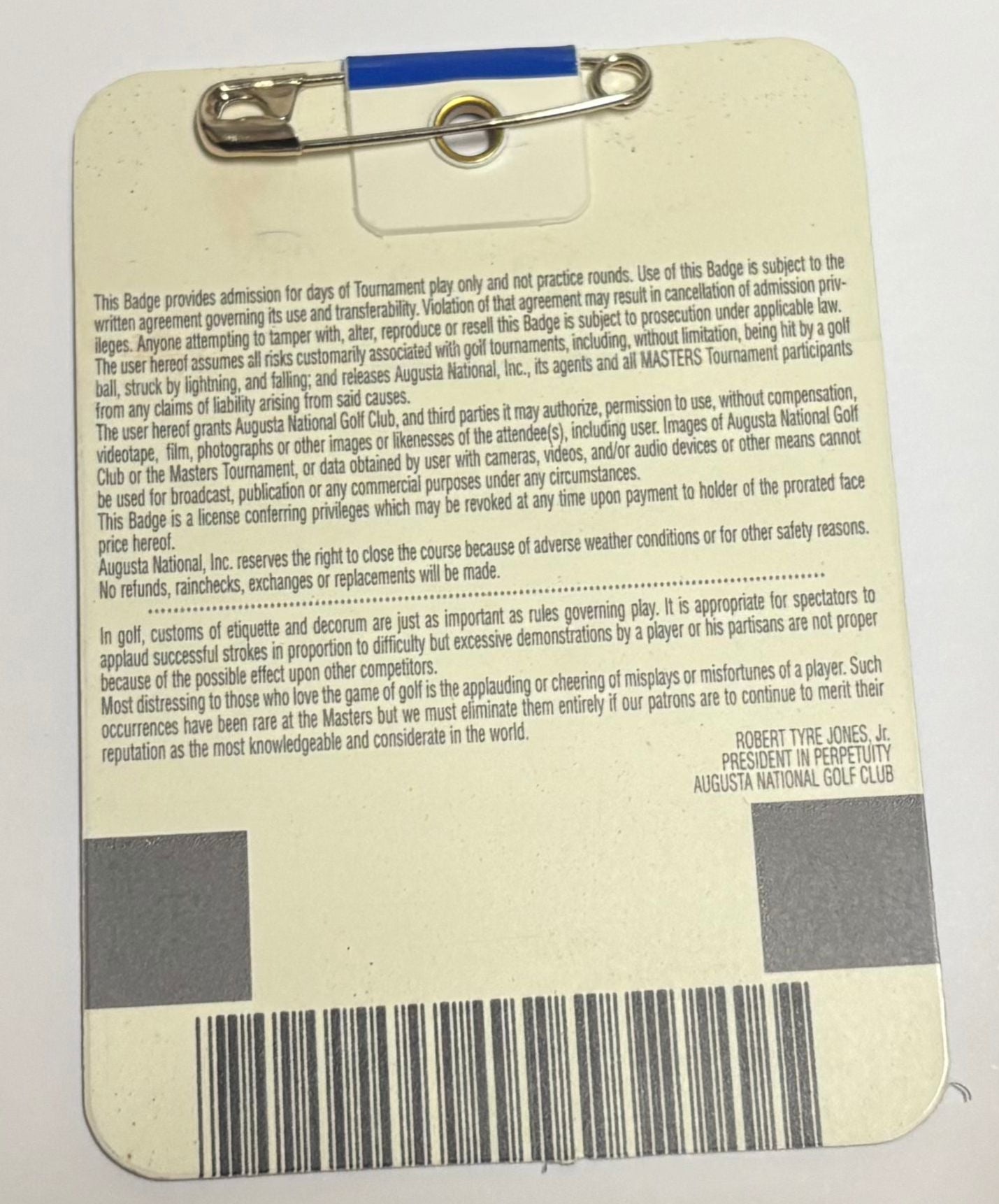 1999 Augusta Masters Ticket Signed by Winner José María Olazábal + Dealer COA