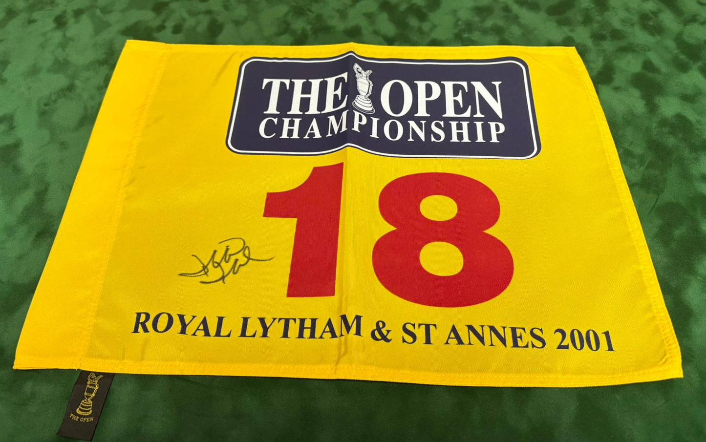 David Duval Winner Signed 2001 The Open at Royal Lytham & St Annes Golf Flag + Dealer COA