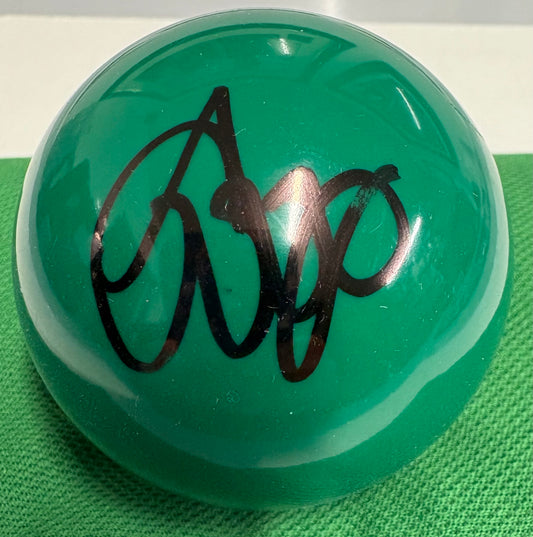 John Parrott Signed GREEN Snooker Ball + Dealer COA
