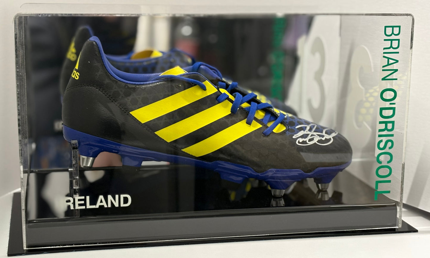 Brian O'Driscoll Signed Black & Yellow Adidas Rugby Boot In Acrylic Case with COA