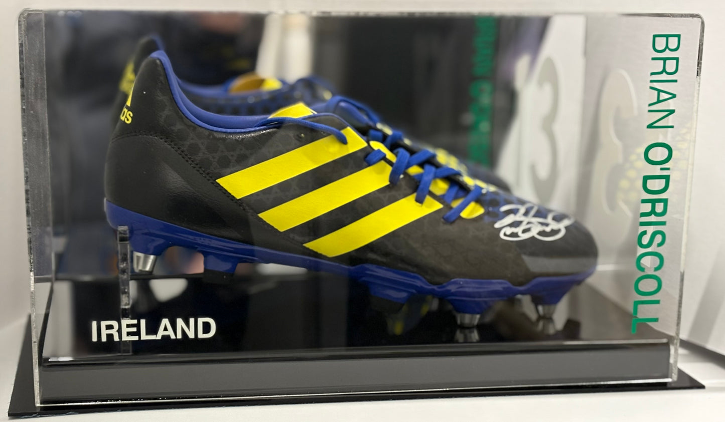 Brian O'Driscoll Signed Black & Yellow Adidas Rugby Boot In Acrylic Case with COA