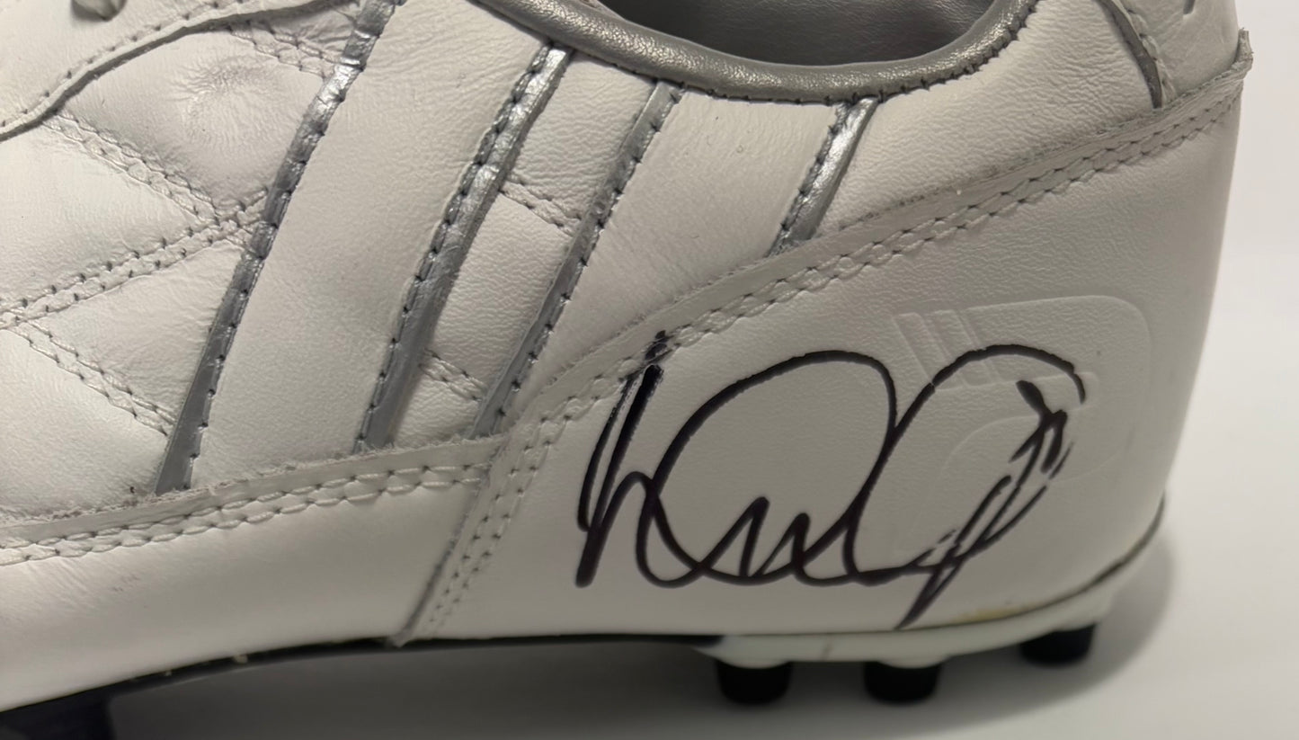 Ian Wright- Arsenal FC Signed White & Silver Patrick Football Boot with COA