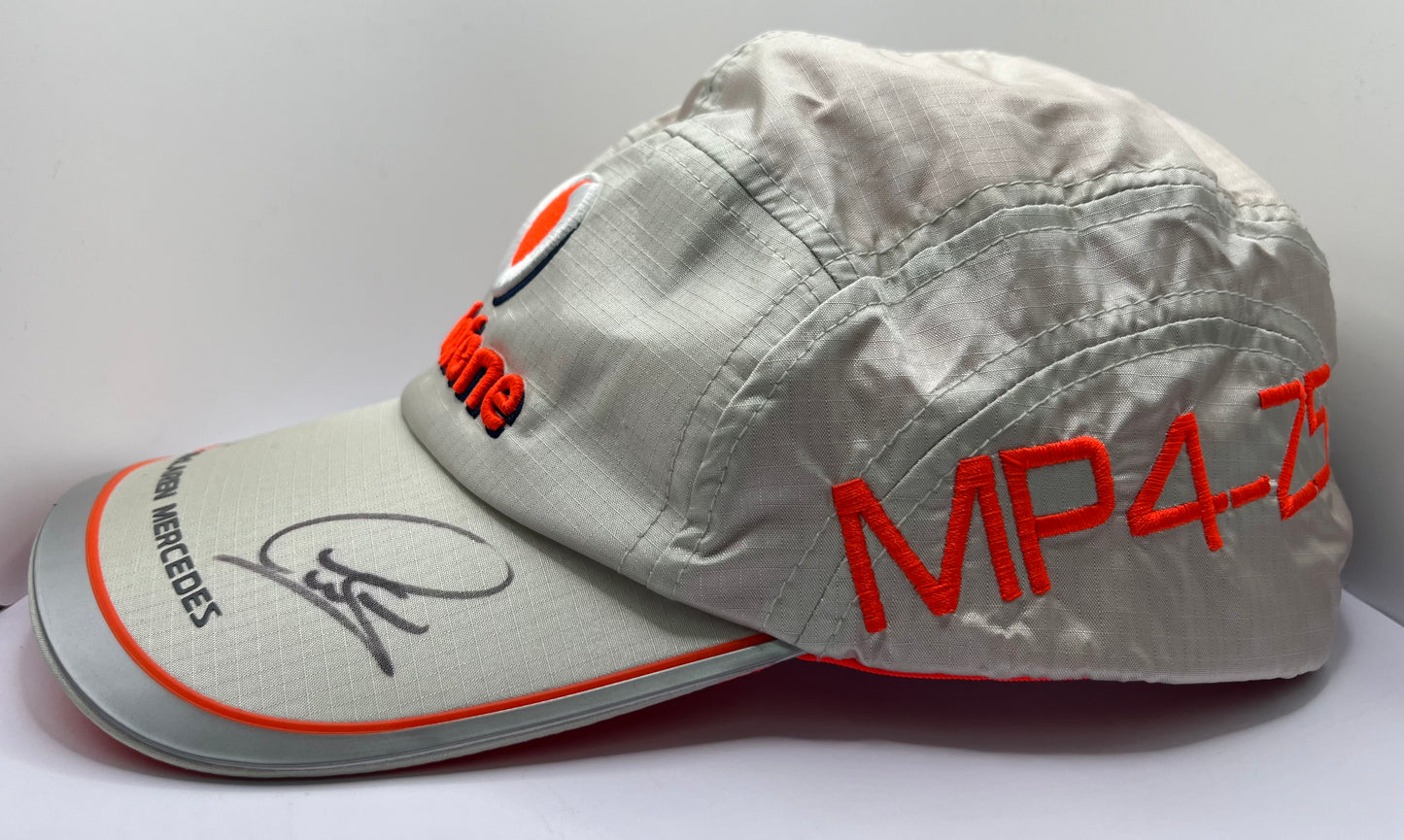 Lewis Hamilton & Jenson Button Signed Vodafone McLaren Mercedes Grey & Orange F1 Cap with COA