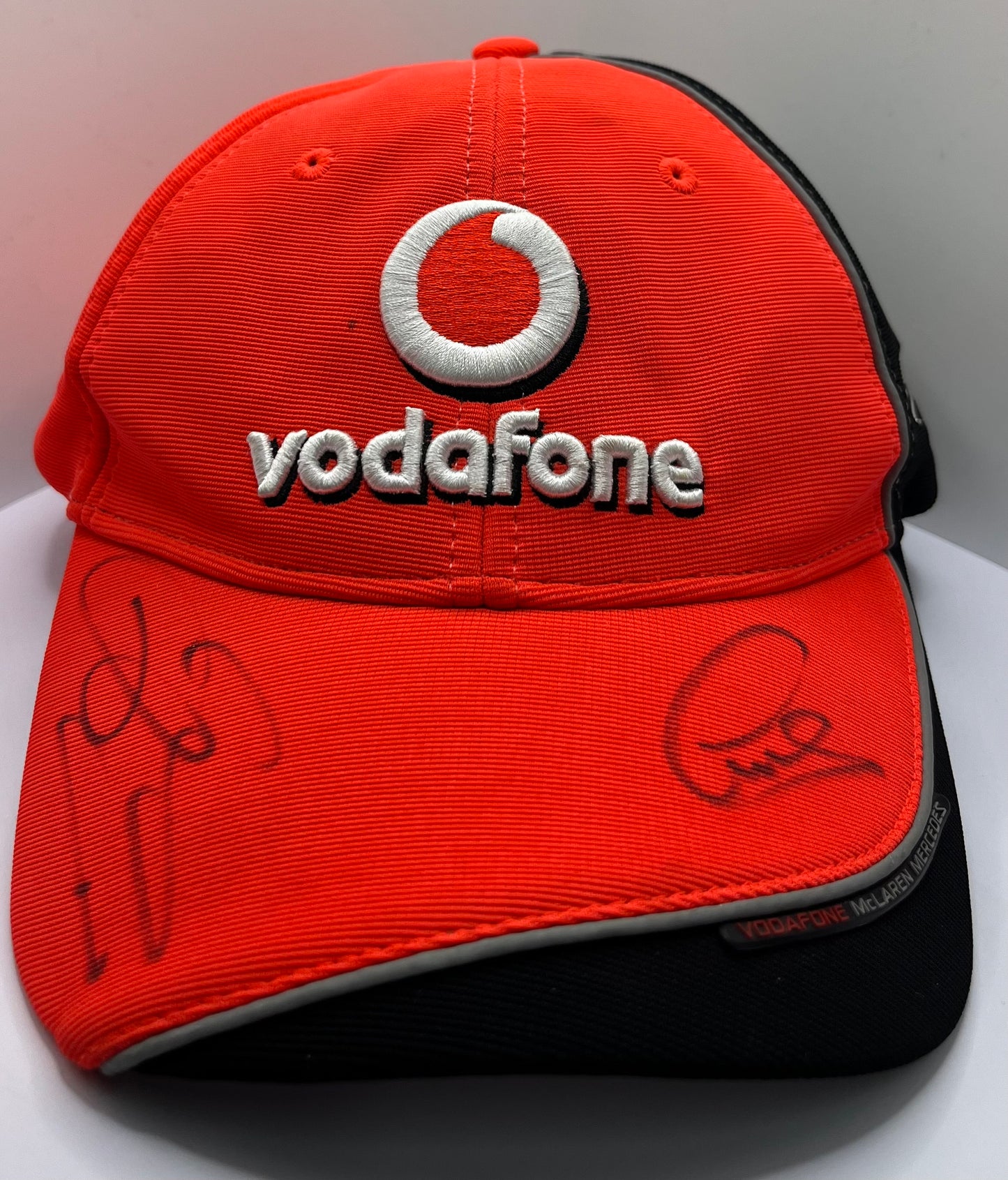 Lewis Hamilton & Jenson Button Signed Vodafone McLaren Mercedes Red & Black F1 Cap with COA