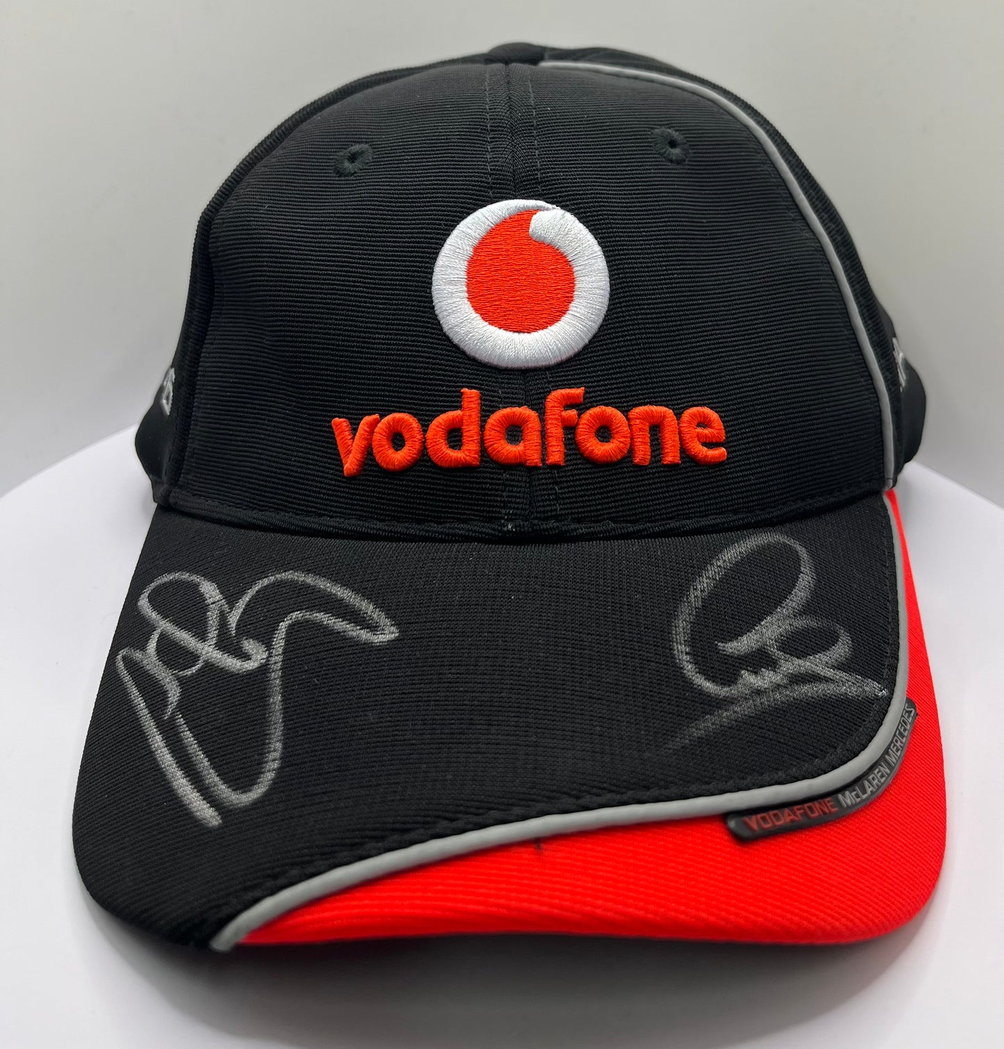 Lewis Hamilton & Jenson Button Signed Vodafone McLaren Mercedes Black & Red F1 Cap with COA