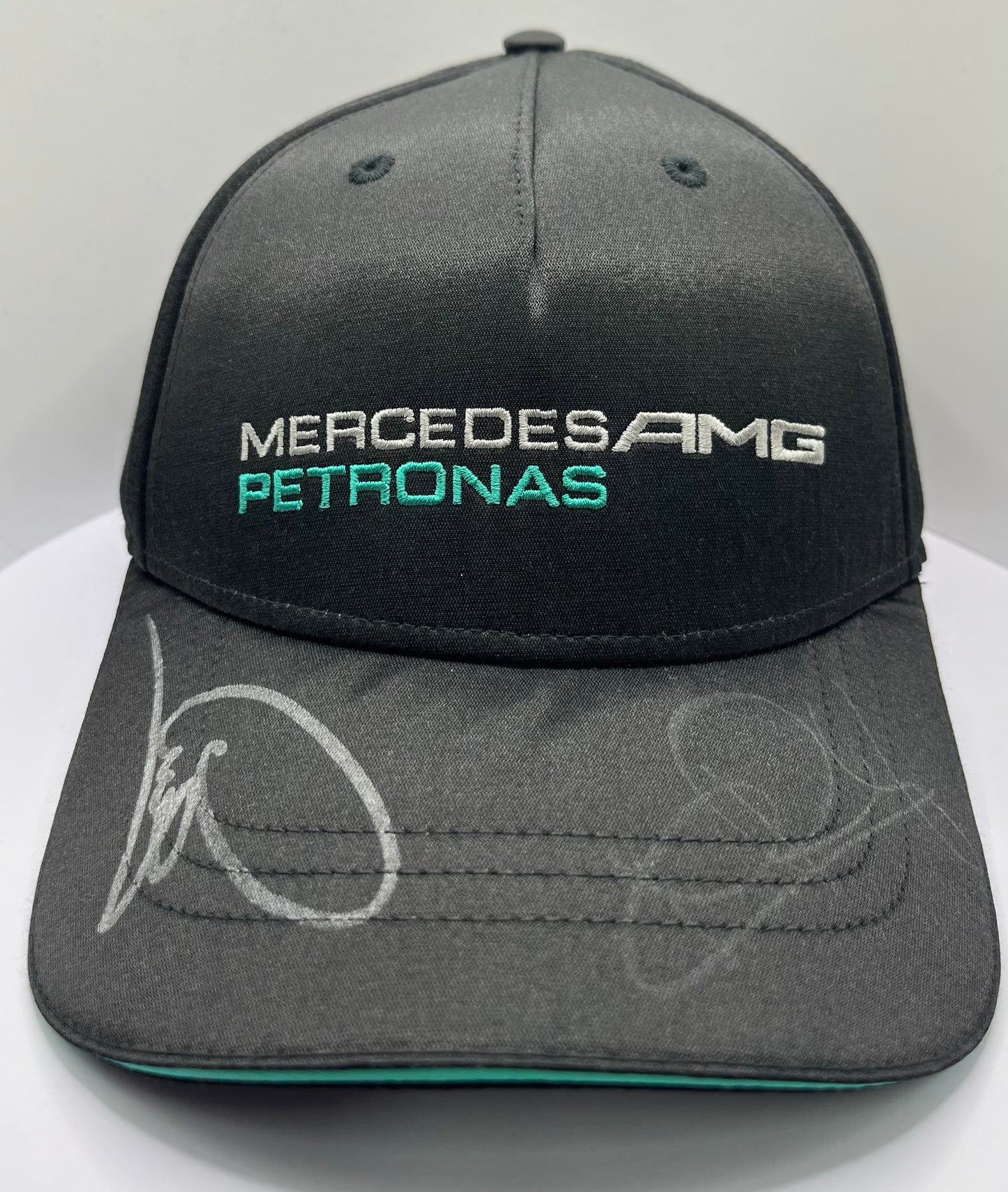 Lewis Hamilton & Nico Rosberg Signed Mercedes AMG Petronas Black (Green Trim) F1 Cap with COA