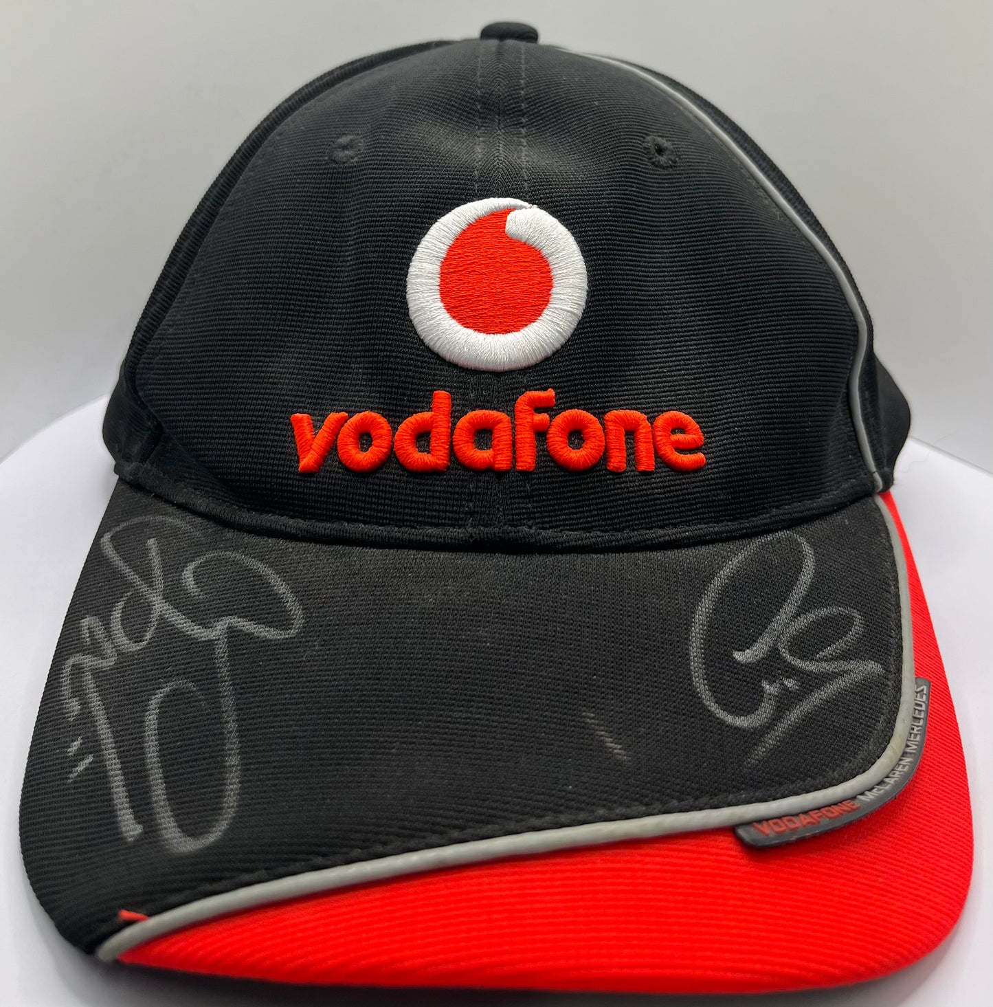 Lewis Hamilton & Jenson Button Signed Vodafone McLaren Mercedes Black & Red F1 Cap with COA