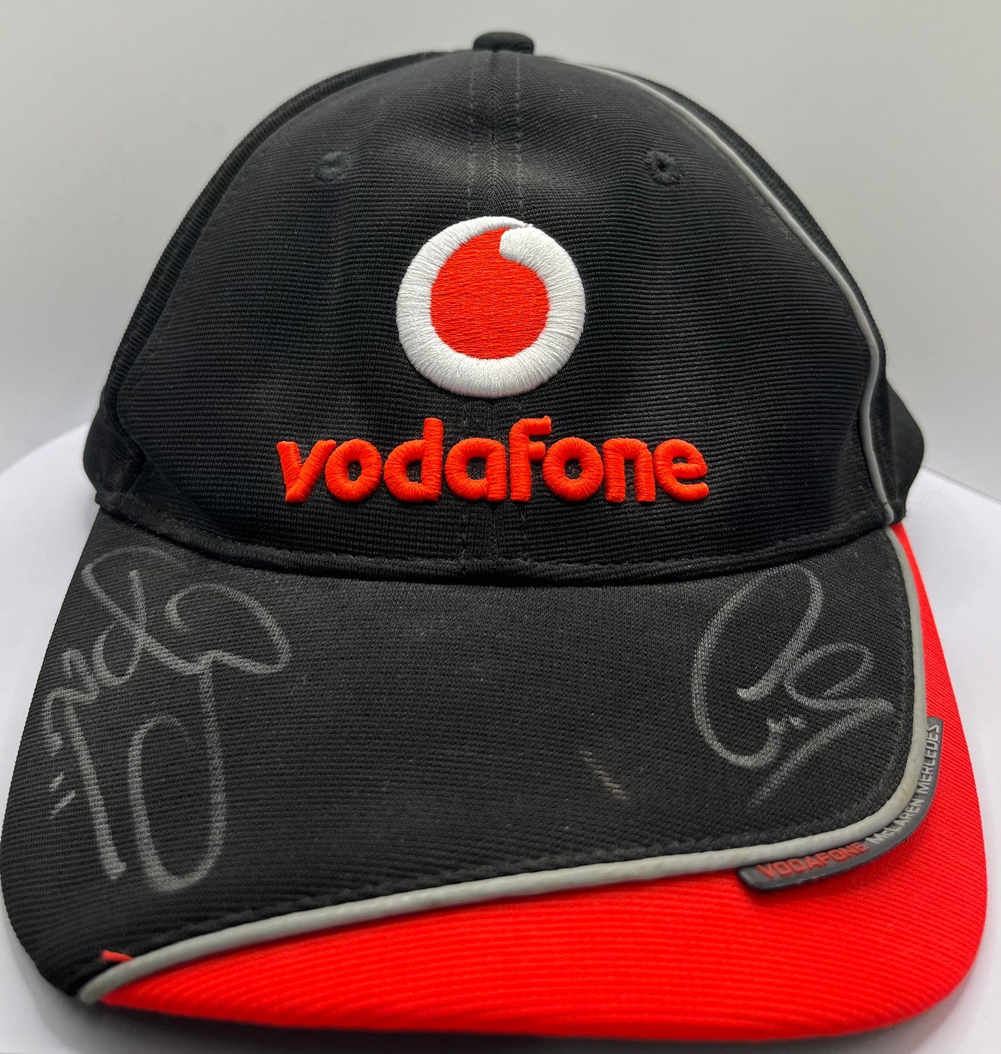 Lewis Hamilton & Jenson Button Signed Vodafone McLaren Mercedes Black & Red F1 Cap with COA