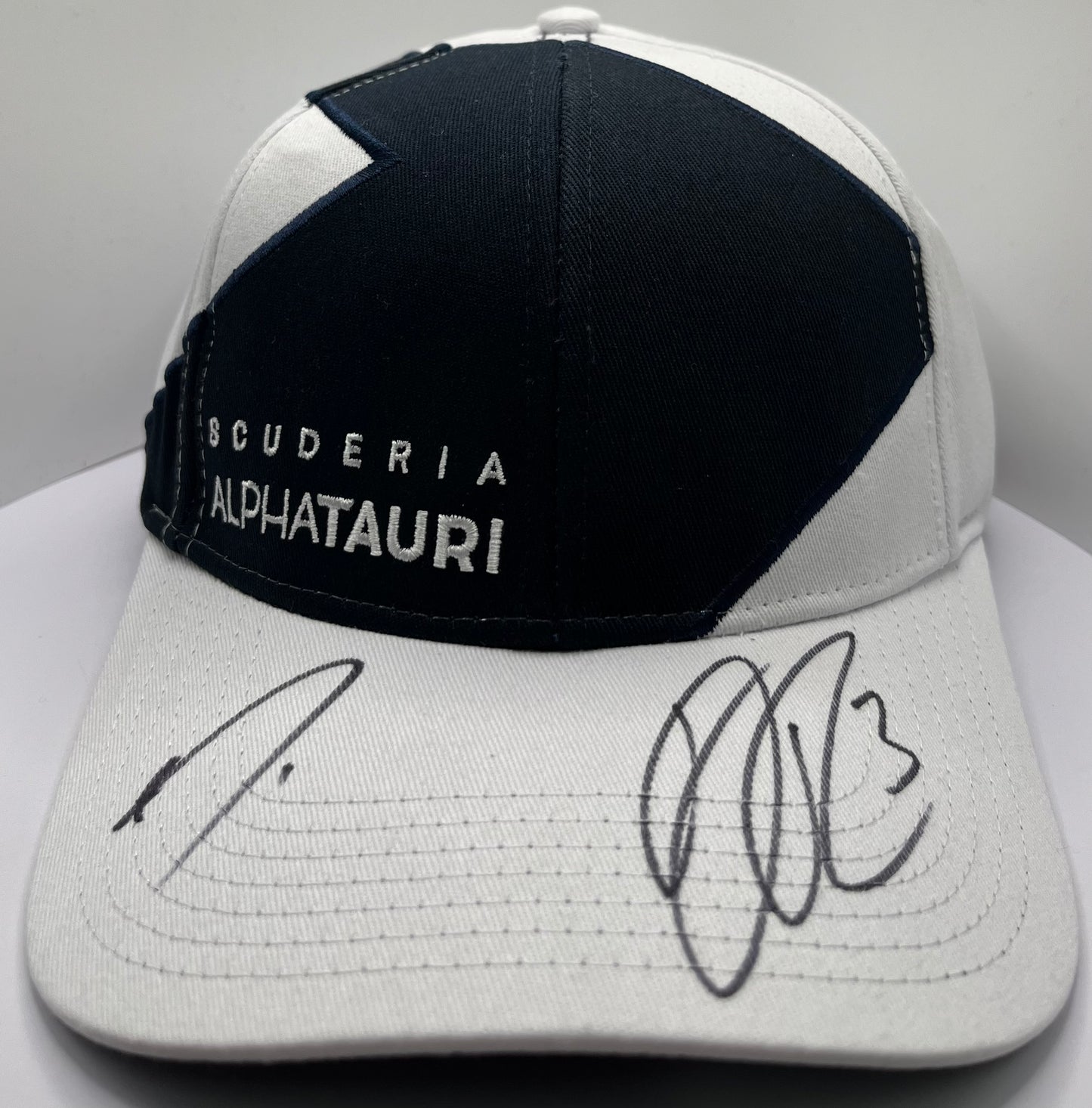 Pierre Gasly & Daniel Ricciardo Signed Scuderia AlphaTauri Black & White F1 Cap with COA