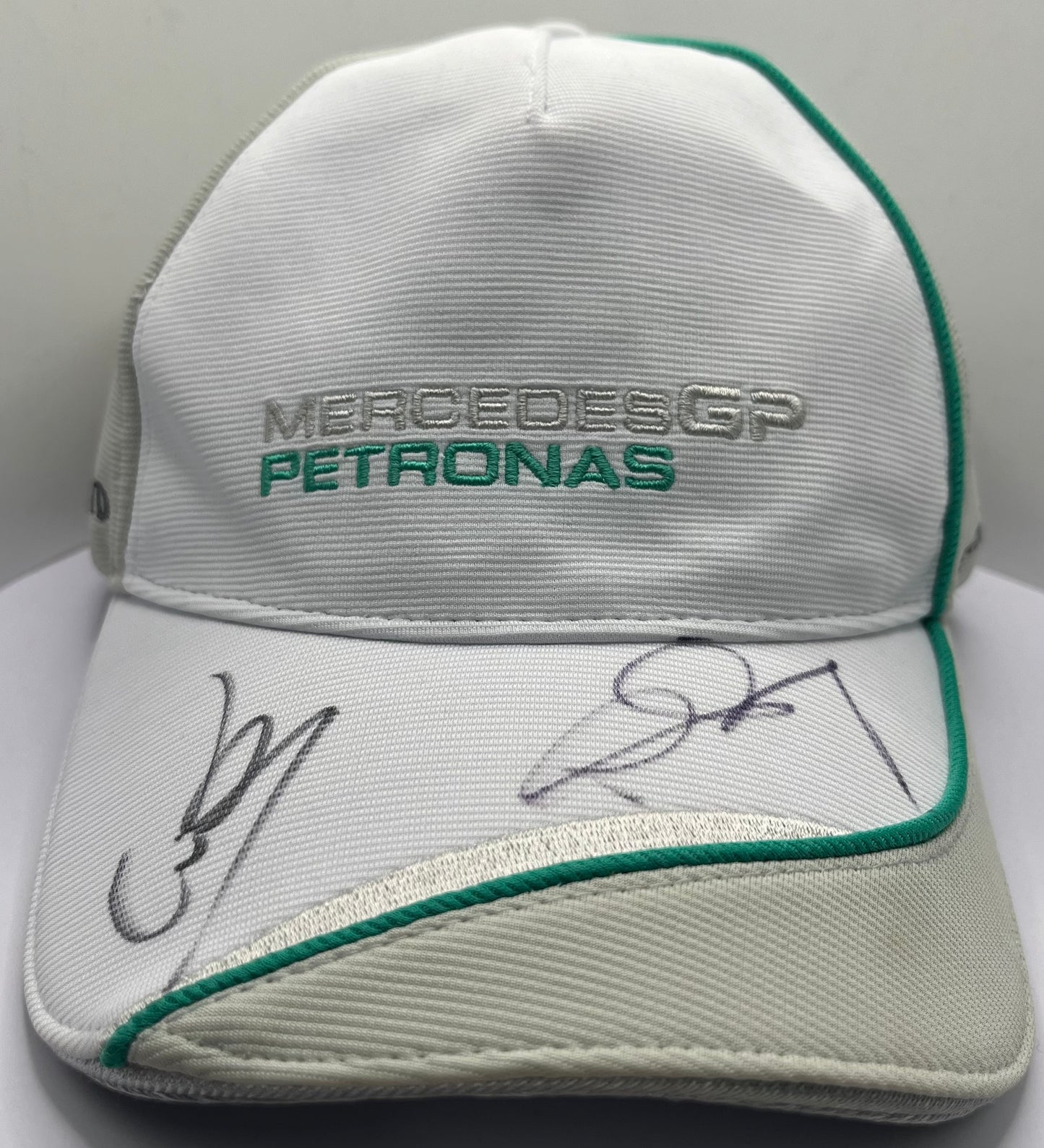 Lewis Hamilton & Nico Rosberg Signed Mercedes AMG Petronas White & Grey F1 Cap with COA