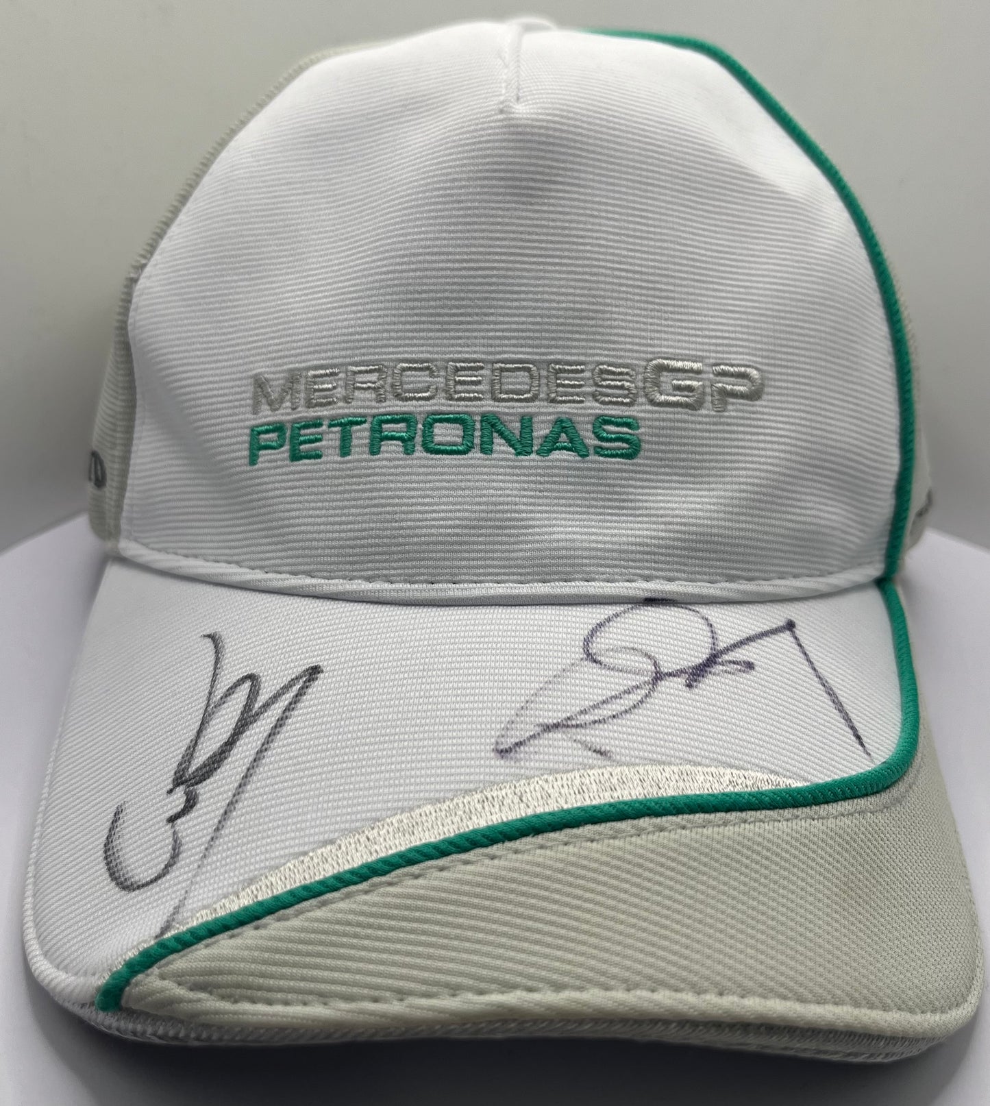 Lewis Hamilton & Nico Rosberg Signed Mercedes AMG Petronas White & Grey F1 Cap with COA