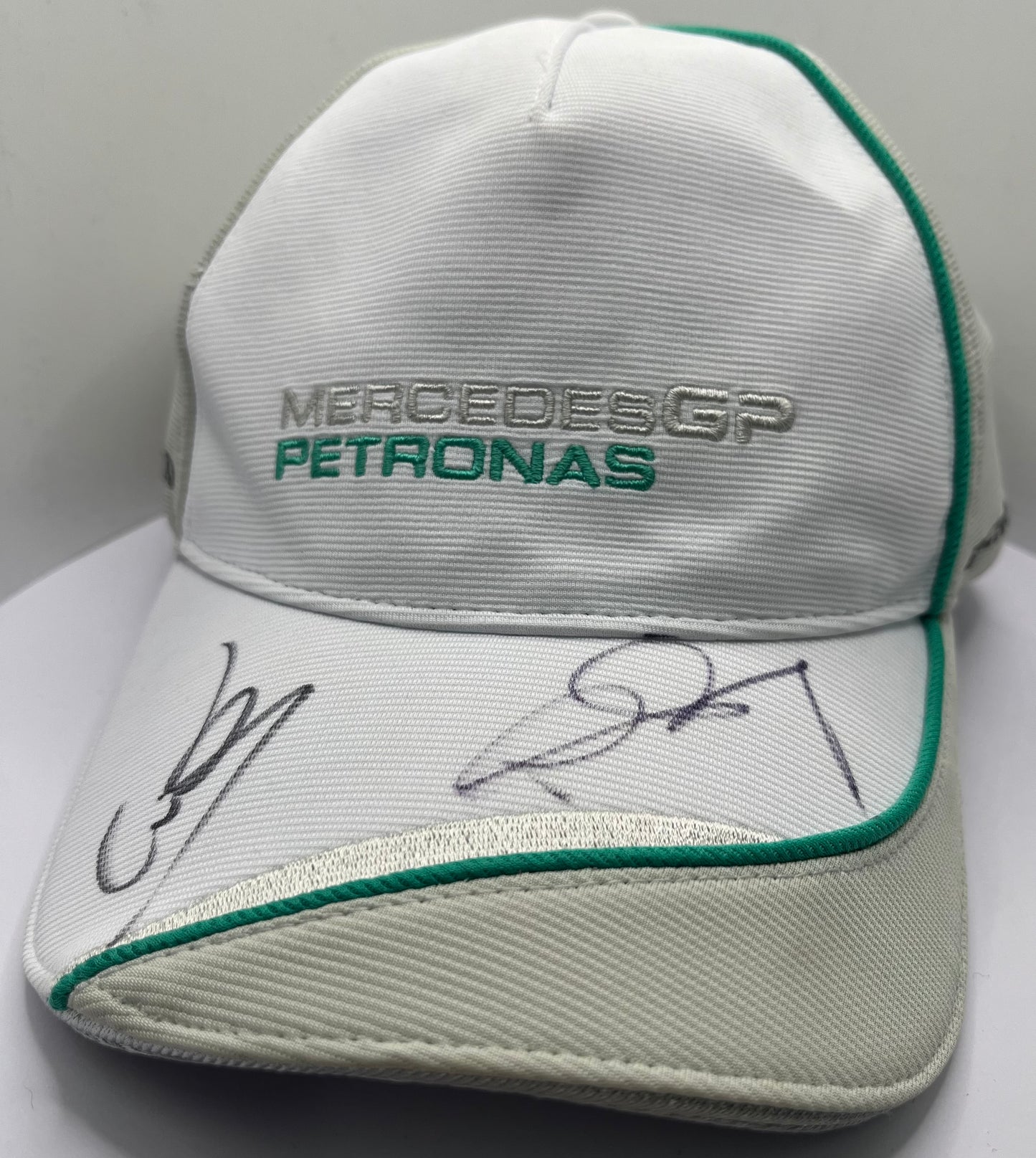 Lewis Hamilton & Nico Rosberg Signed Mercedes AMG Petronas White & Grey F1 Cap with COA
