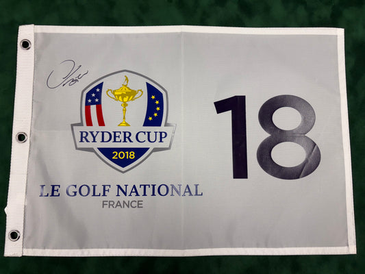 Thomas Bjørn Captain Signed 2018 Ryder Cup at Le Golf National 18th Hole Golf Flag + Cert