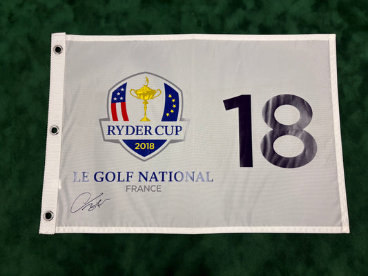 Thomas Bjørn Captain Signed 2018 Ryder Cup at Le Golf National 18th Hole Golf Flag + Cert