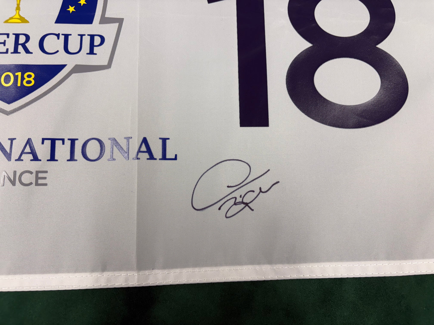 Thomas Bjørn Captain Signed 2018 Ryder Cup at Le Golf National 18th Hole Golf Flag + Cert