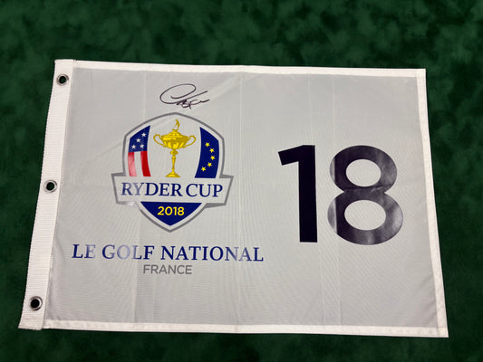 Thomas Bjørn Captain Signed 2018 Ryder Cup at Le Golf National 18th Hole Golf Flag + Cert