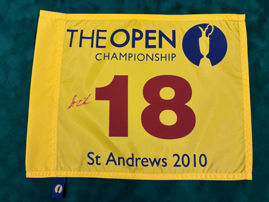 Stewart Cink Signed 2010 Open at St Andrews Golf Flag + Dealer COA