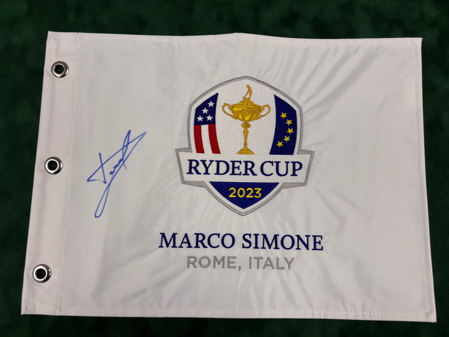 Luke Donald Captain Signed 2023 Ryder Cup at Marco Simone Embroided Golf Flag + Cert