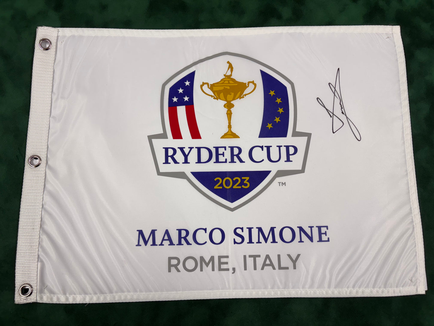 Luke Donald Captain Signed 2023 Ryder Cup at Marco Simone Golf Flag + Cert
