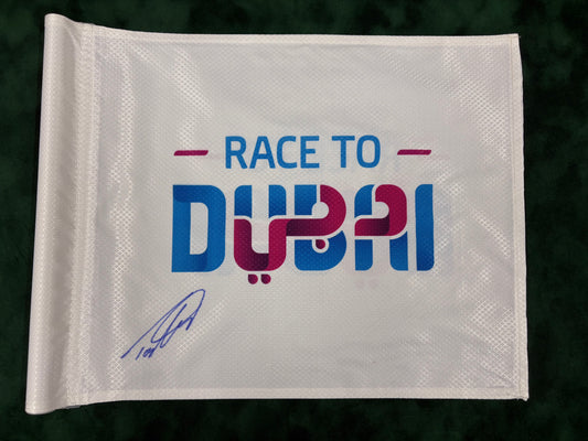 Tommy Fleetwood Rare Signed Race to Dubai Golf Pin Flag + Dealer COA