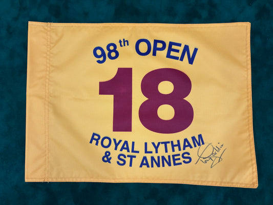 Tony Jacklin Winner Signed 98th Open at Royal Lytham Golf Pin Flag + Dealer COA