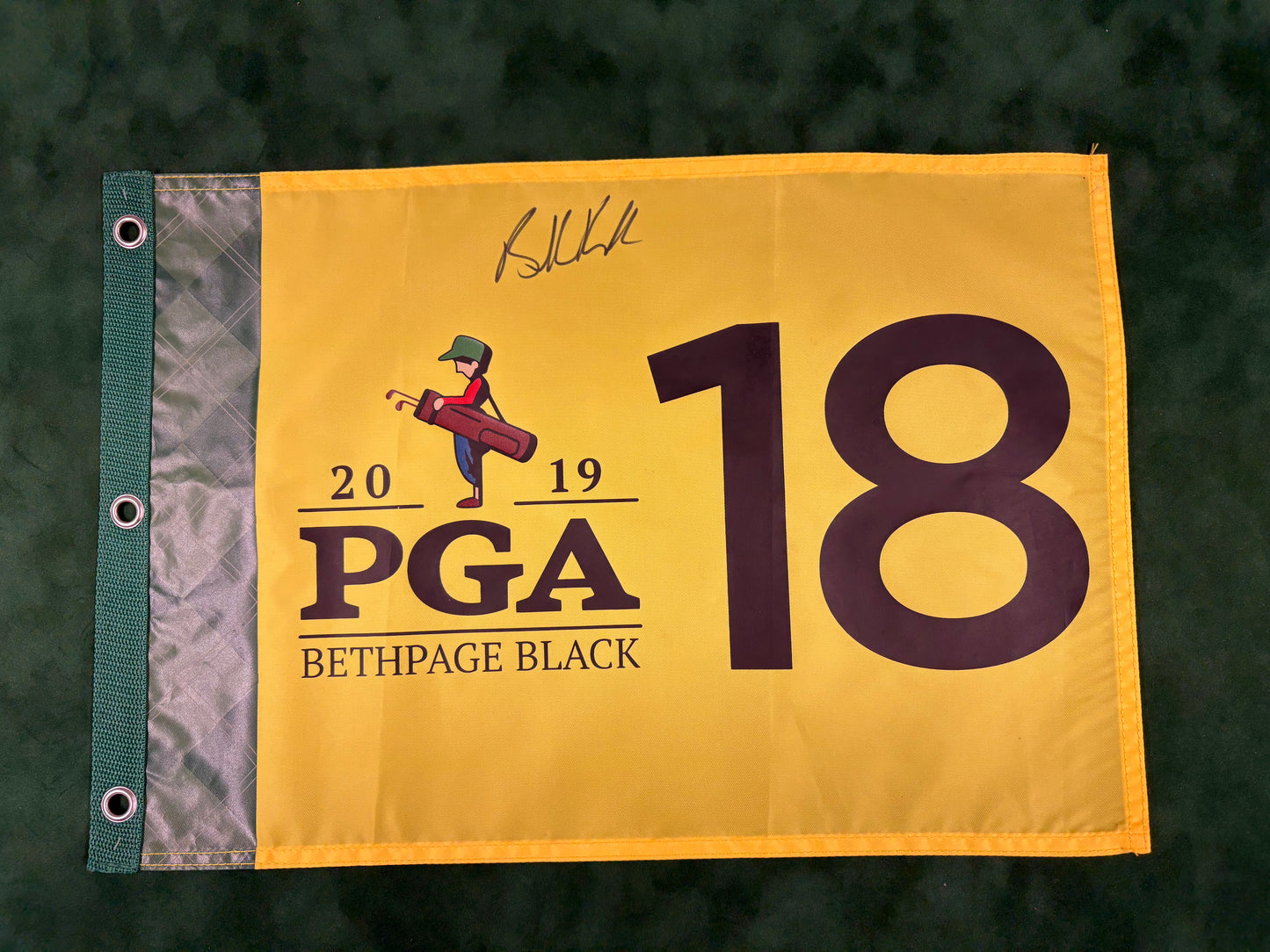 Brooks Koepka Winner Signed 2019 PGA Championship at Bethpage Black Yellow Golf Flag + Dealer COA