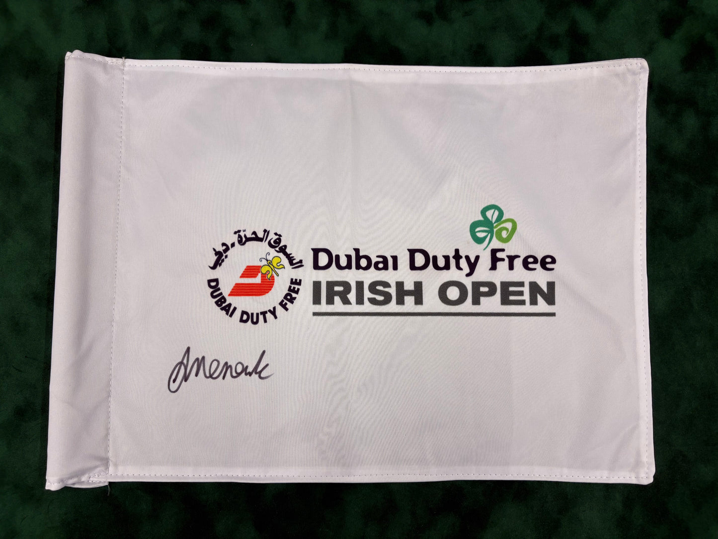 Adrian Meronk Winner Signed Dubai Duty Free Irish Open Golf Flag + Dealer COA
