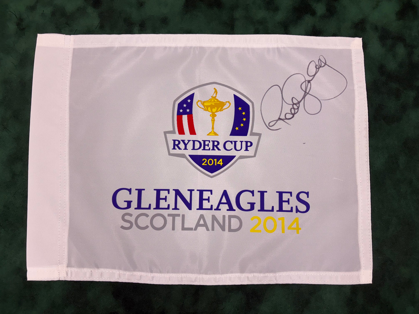 Paul McGinley Signed 2014 Ryder Cup at Gleneagles White Golf Flag + Dealer COA