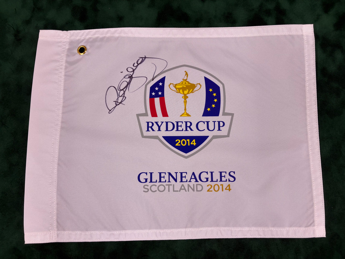 Paul McGinley Signed 2014 Ryder Cup at Gleneagles White Golf Flag + Dealer COA