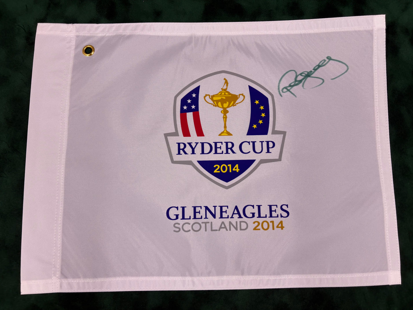 Paul McGinley Signed 2014 Ryder Cup at Gleneagles White Golf Flag + Dealer COA