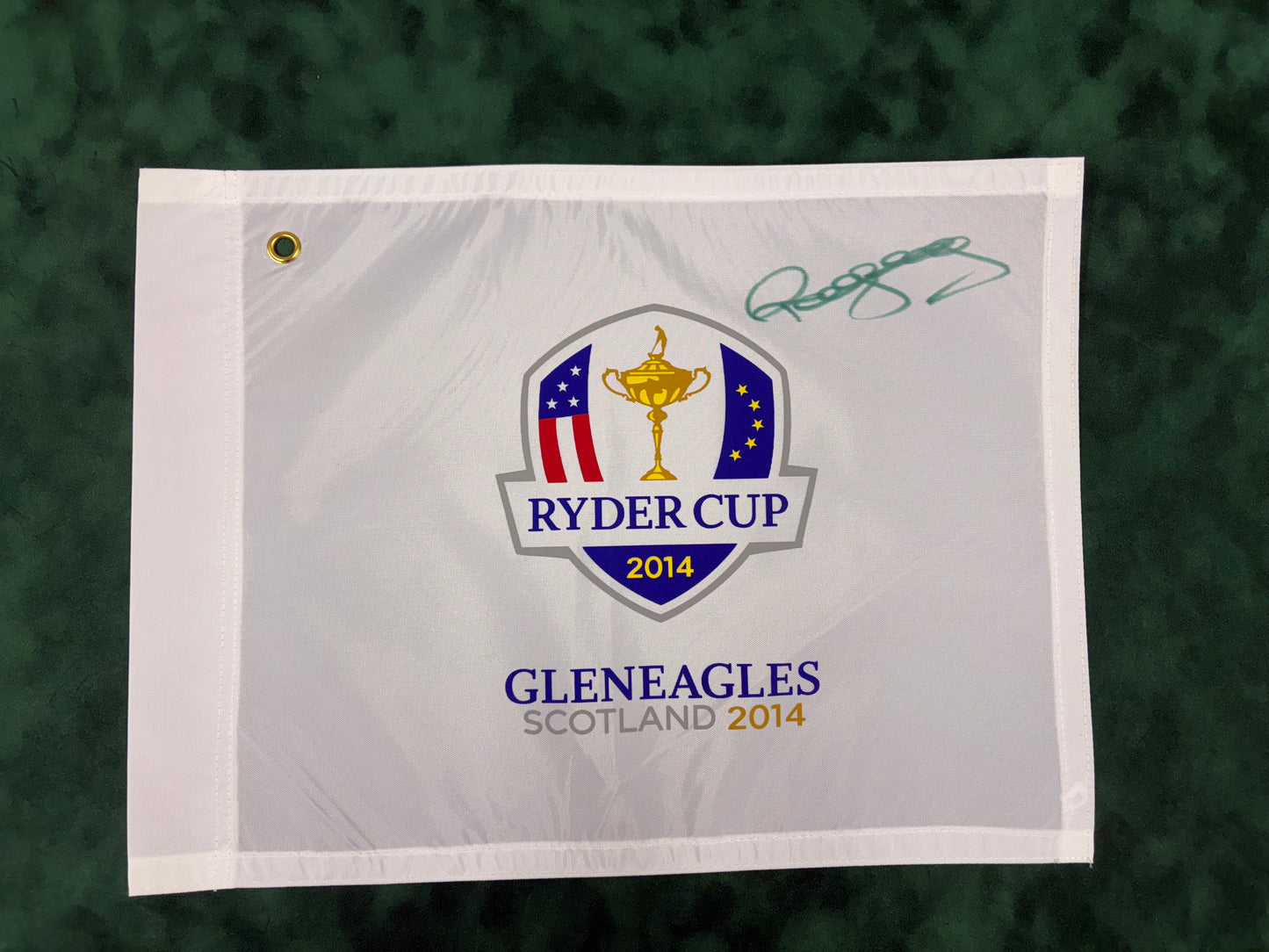 Paul McGinley Signed 2014 Ryder Cup at Gleneagles White Golf Flag + Dealer COA