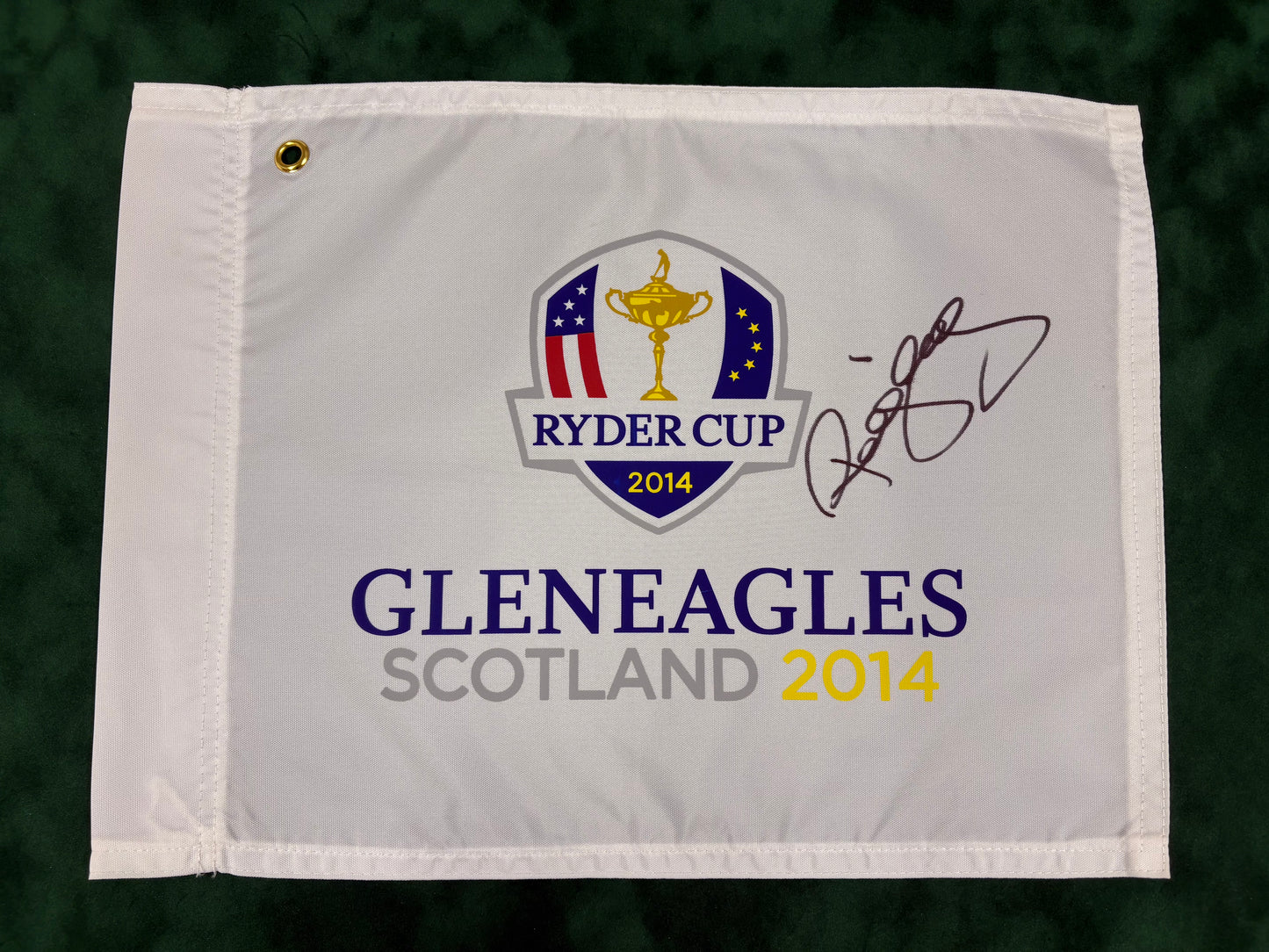 Paul McGinley Signed 2014 Ryder Cup at Gleneagles White Golf Flag + Dealer COA