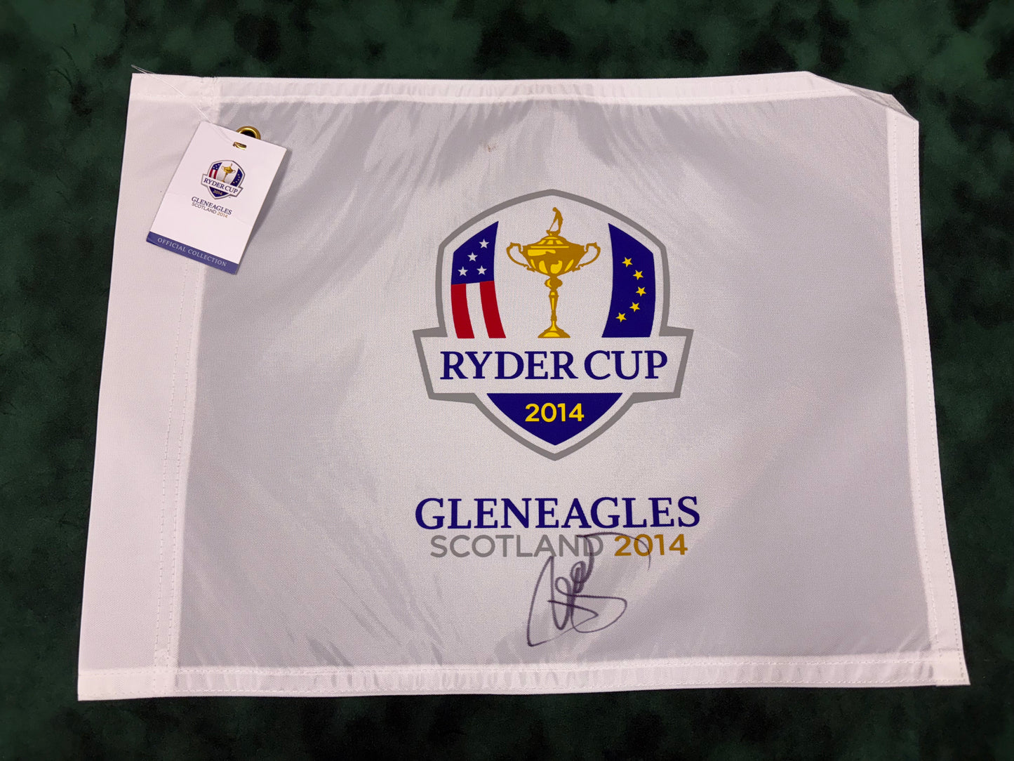 Paul McGinley Signed 2014 Ryder Cup at Gleneagles White Golf Flag + Dealer COA
