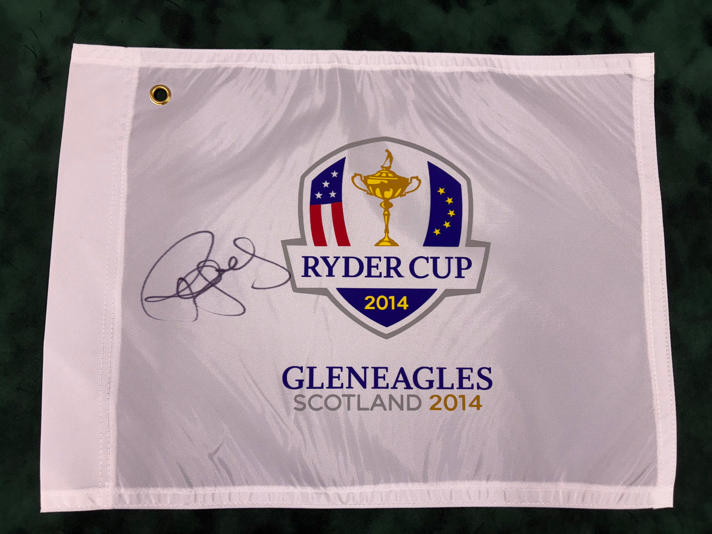 Paul McGinley Signed 2014 Ryder Cup at Gleneagles White Golf Flag + Dealer COA