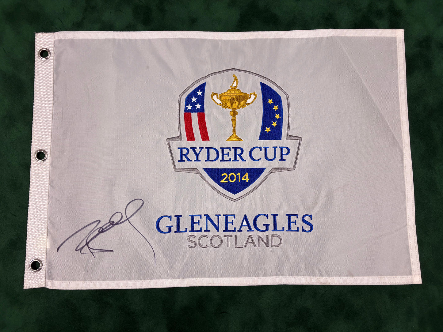 Paul McGinley Signed 2014 Ryder Cup at Gleneagles White Golf Flag + Dealer COA