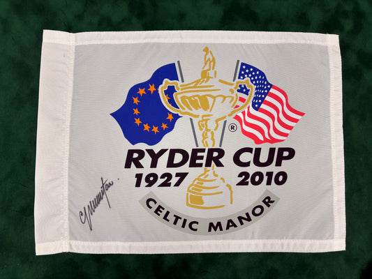 Colin Montgomerie Team Europe Captain Signed 2010 Ryder Cup Golf Flag + Dealer COA
