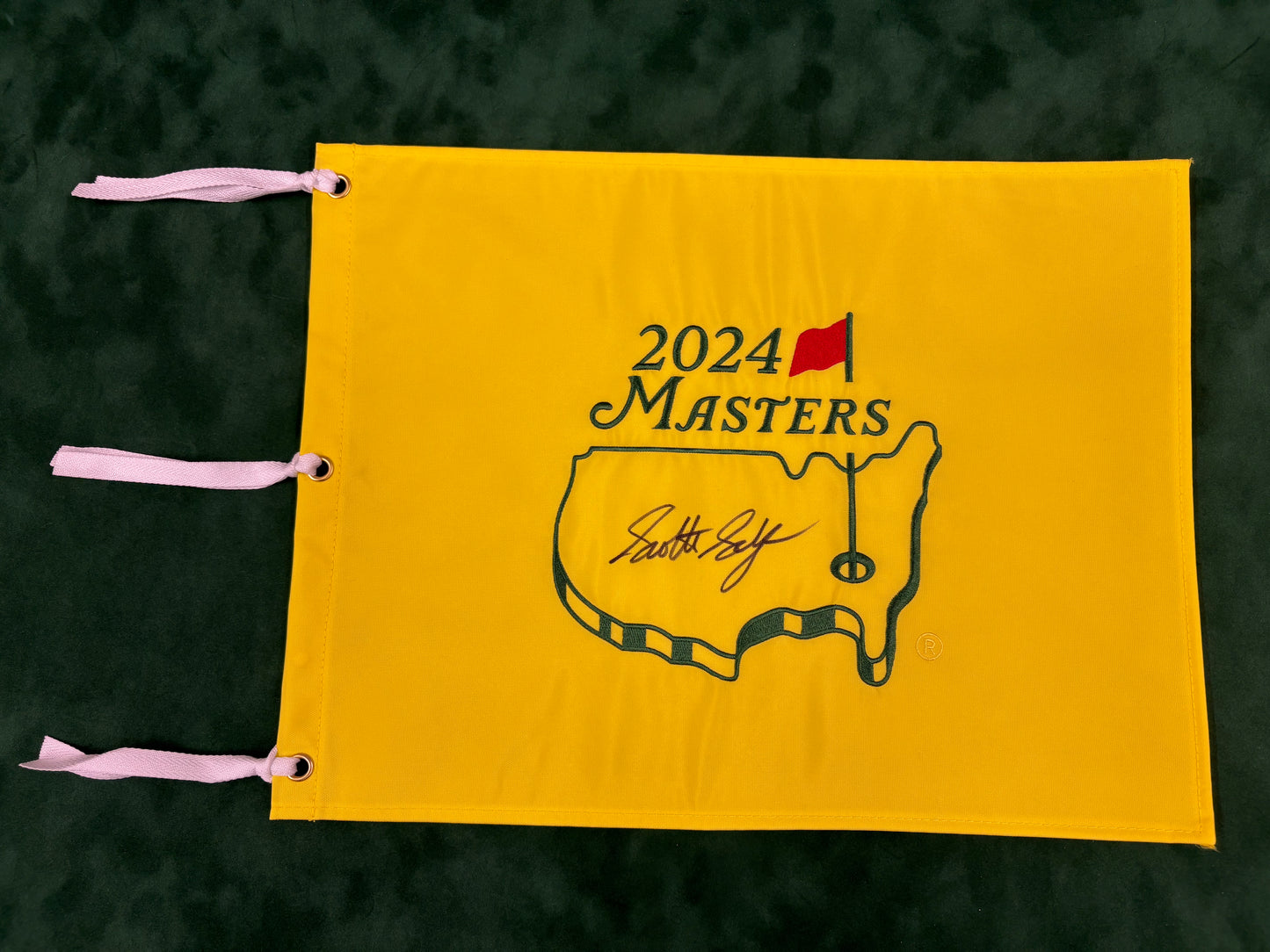 Scottie Scheffler Hand Signed 2024 Masters Golf Flag Obtained in Person + Dealer COA
